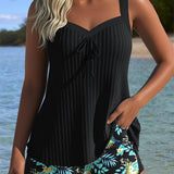 Tankini Rayé Deux Pièces Short De Plage