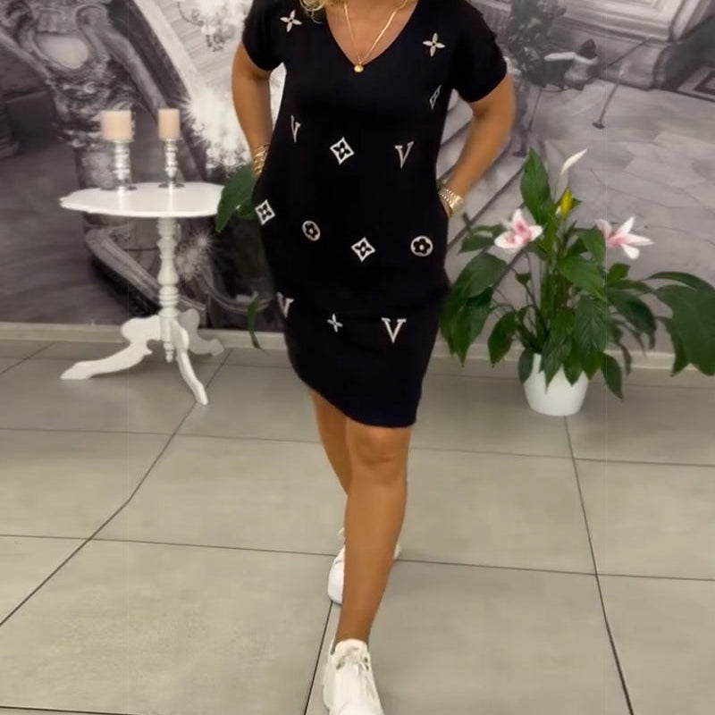 Robe Mode Col En V Manches Courtes