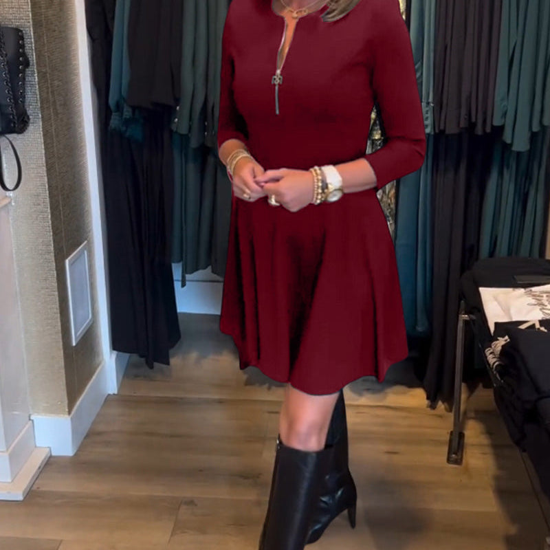 Robe élégante à fermeture éclair de couleur unie