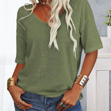T-Shirt Couleur Unie Manches Courtes Polyvalent