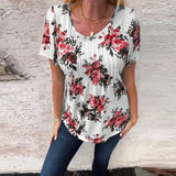 T-Shirt À Col Rond Imprimé Floral Plissé