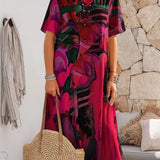Robe droite à col rond et imprimé géométrique