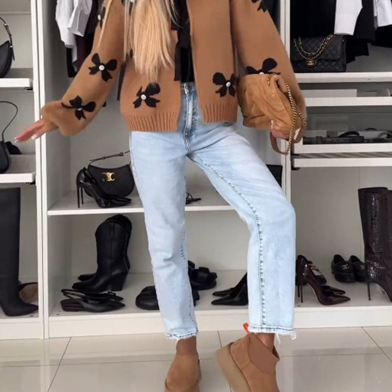 Cardigan à lacets avec perles et nœud