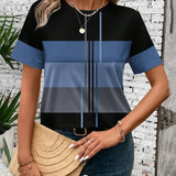 T-Shirt Col Rond Imprimé Géométrique Manches Courtes