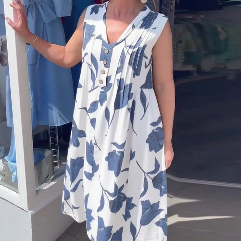 Robe Décolleté En V Sans Manches Imprimée