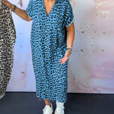 Robe imprimée léopard à manches courtes et col V