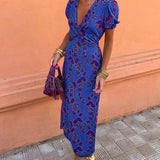 Robe midi imprimé floral à col V