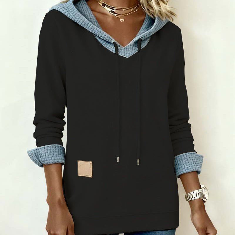 Sweat-shirt décontracté à capuche et empiècements gaufrés