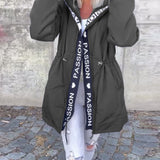 Manteau à capuche décontracté avec cordon de serrage et imprimé lettre