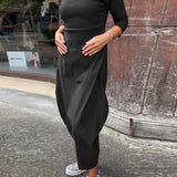 Robe élégante simple à manches longues avec poche de couleur unie