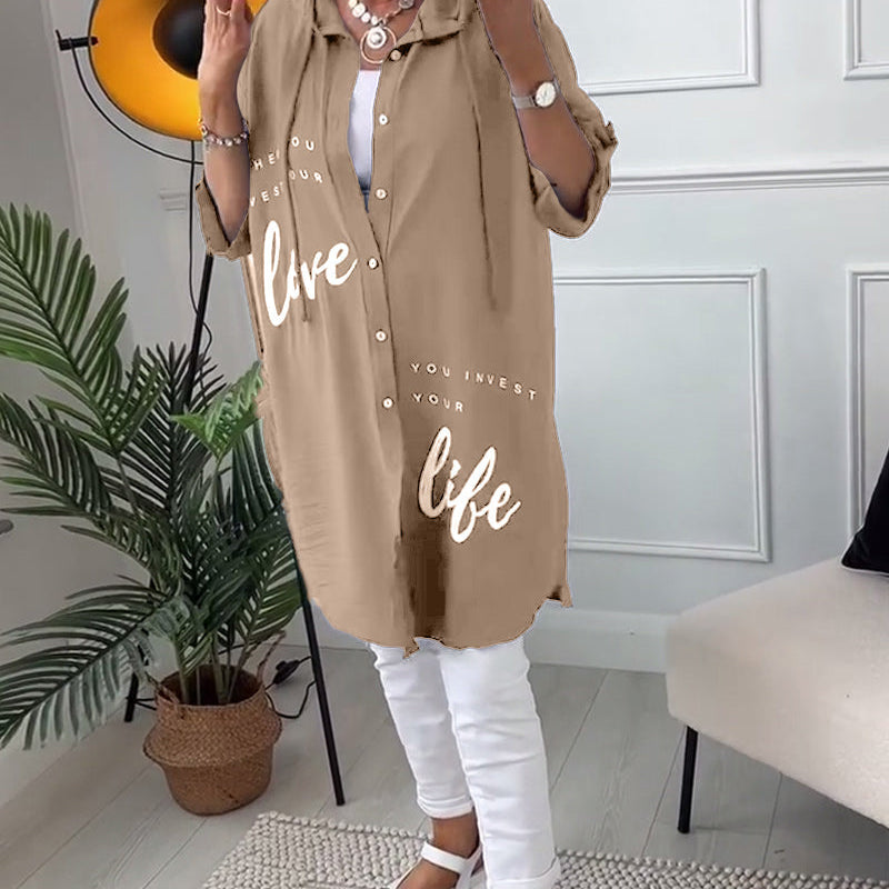 Manteau à capuche boutonné imprimé lettre