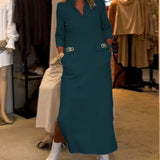 Robe fendue à manches 3/4 de couleur unie