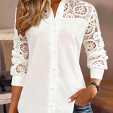 Blouse Couleur Unie Revers Dentelle Patchwork