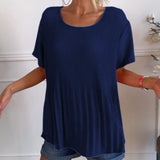 Blouse plissée col rond uni
