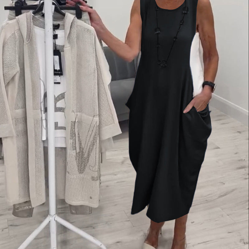 Robe patchwork de poche sans manches à la mode