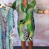 Robe à poches imprimée colorée avec col en V et demi-manches