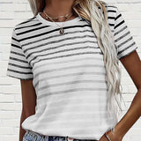 T-Shirt Col Rond Manches Courtes À Rayures
