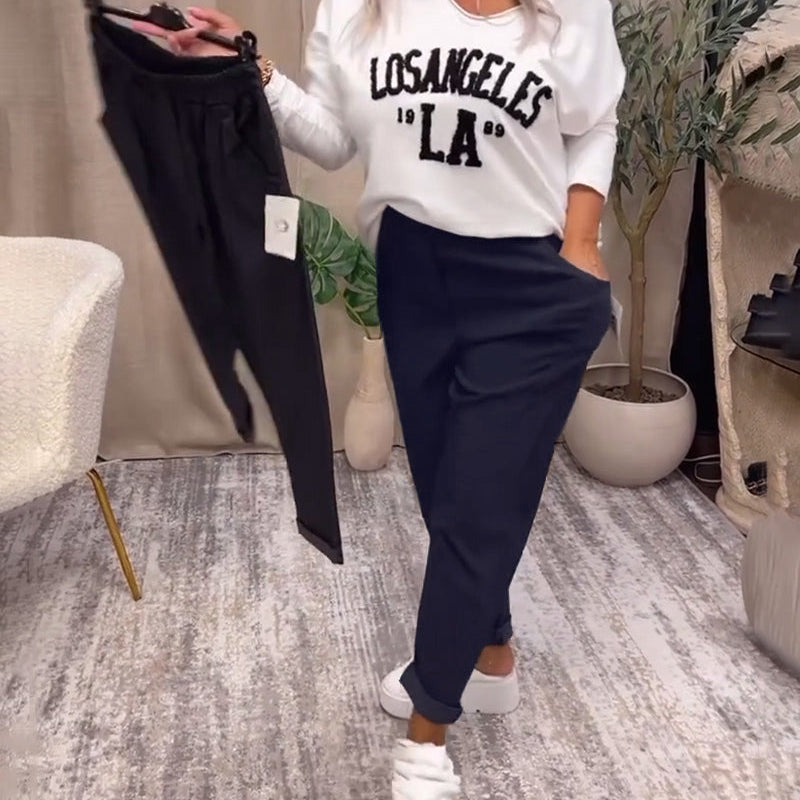 Pantalon décontracté de couleur unie avec poche