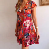 Robe florale avec col et volants