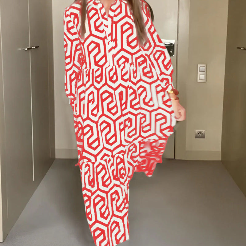 Robe à manches à neuf points à imprimé géométrique