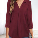 T-shirt pull col V de couleur unie
