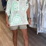 Blouse Polyvalente Col En V Imprimée Manches Mi-Longues