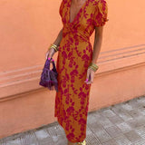 Robe midi imprimé floral à col V
