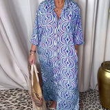Robe longue imprimée vintage avec poche à revers