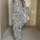 Robe à manches à neuf points à imprimé géométrique