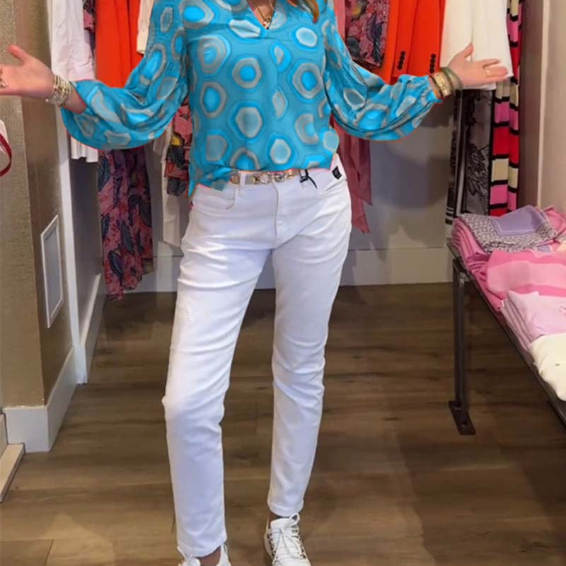 Blouse décontractée à manches longues et imprimé géométrique