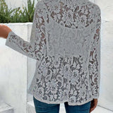 Manteau élégant à revers en dentelle florale de couleur unie