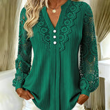 Blouse Dentelle Panneaux Manches Longues Col V