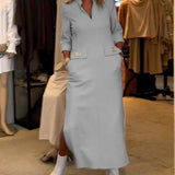 Robe fendue à manches 3/4 de couleur unie