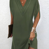 Robe élégante à manches fendues de couleur unie