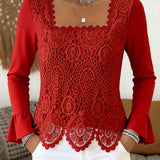 Blouse Crochetée À Encolure Large Et Détails Patchwork