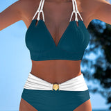 Maillot de Bain Double bretelle Haute taille Couleur contrastée