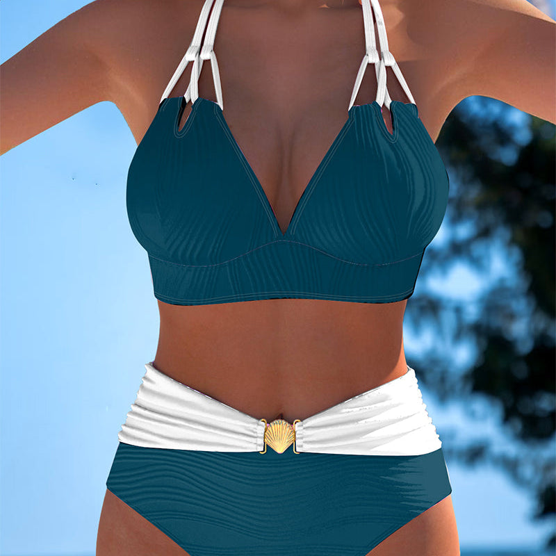 Maillot de Bain Double bretelle Haute taille Couleur contrastée