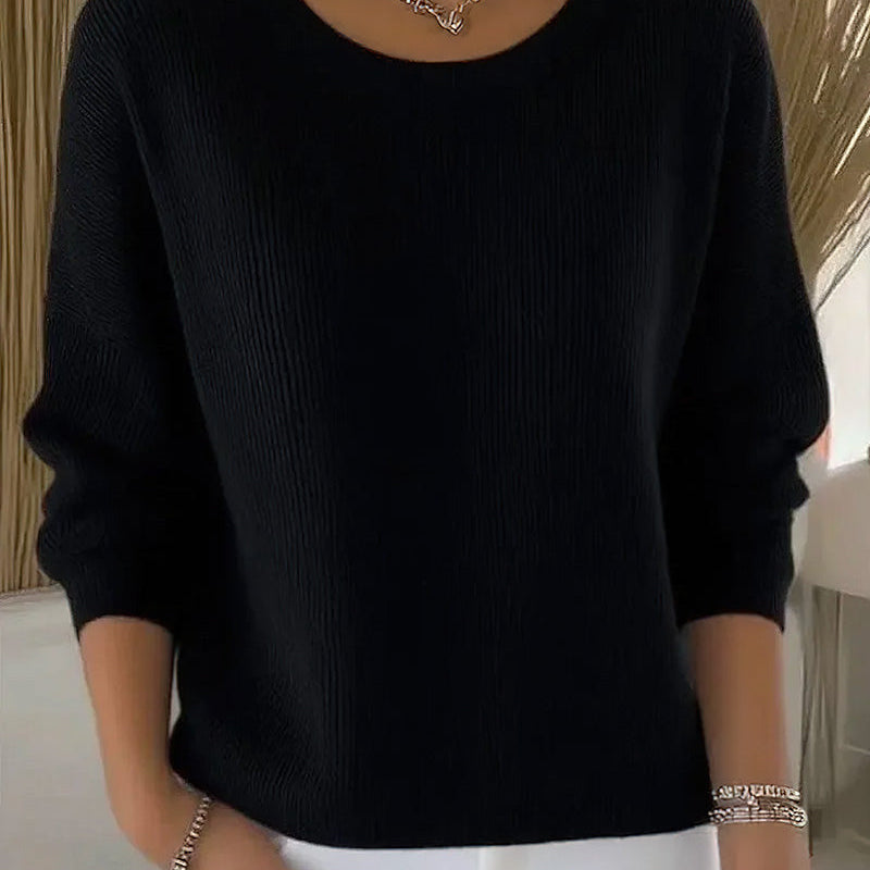 Pull Uni Col Rond Épaule Tombante