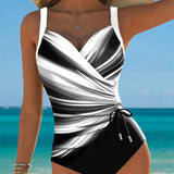 Maillot de Bain Monopièce Cordelette de Couleur Contrastée