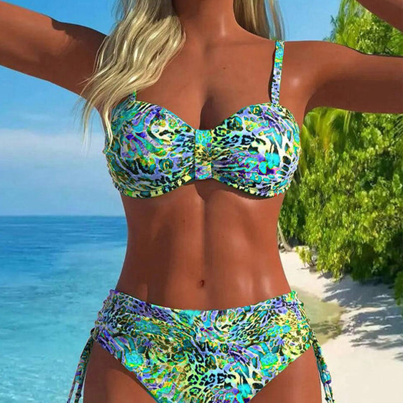 Maillot de Bain en Deux Pièces Accrocheur avec Motif Léopard