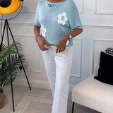Pull col rond slim fleuri