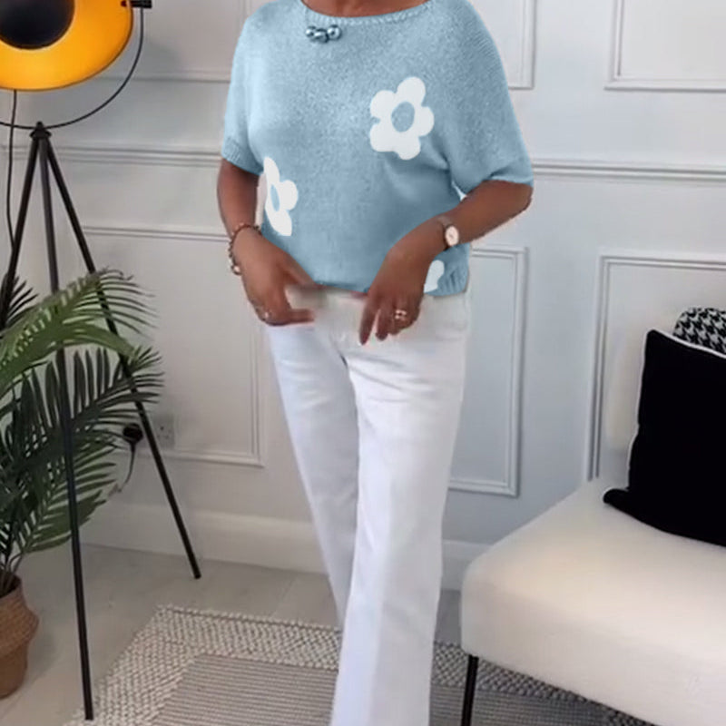 Pull col rond slim fleuri
