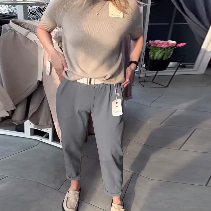 Pantalon Uni Décontracté Droit