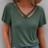 T-shirt à découpes de couleur unie