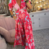 Robe à poche col V imprimé fleuri