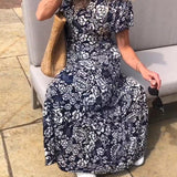 Robe longue à manches courtes imprimée de fleurs