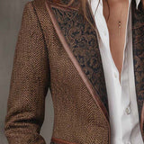 Blazer Femme à Motif Herringbone avec Panneaux Imprimés