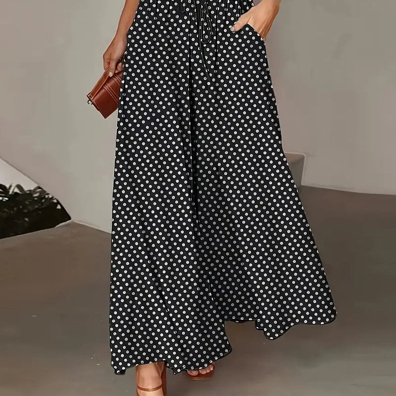 Pantalon Imprimé Pois Long