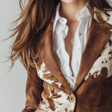 Blazer Vintage Écologique pour Femme avec Imprimé Vache