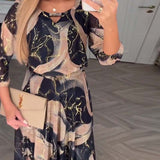 Robe Élégante Manche Trois-Quarts Imprimée Taille